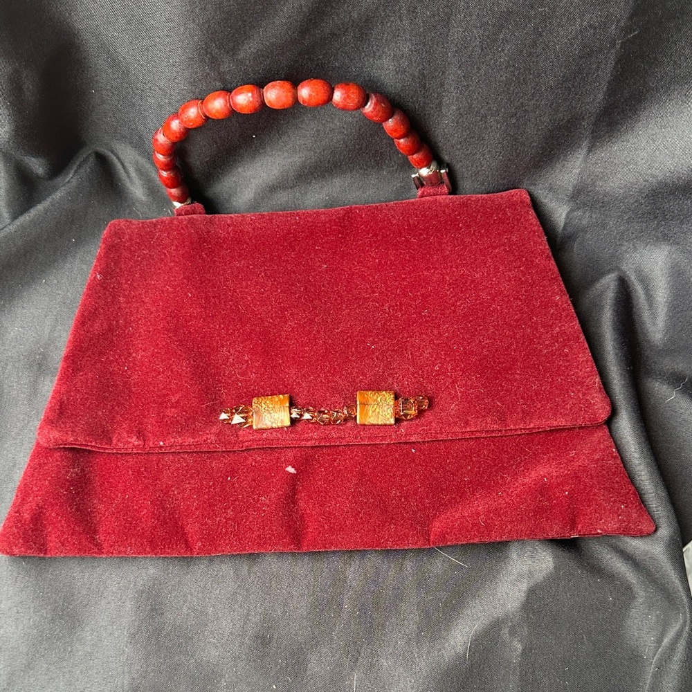 Handmade Red Velvet Top-Handle Women's Purse